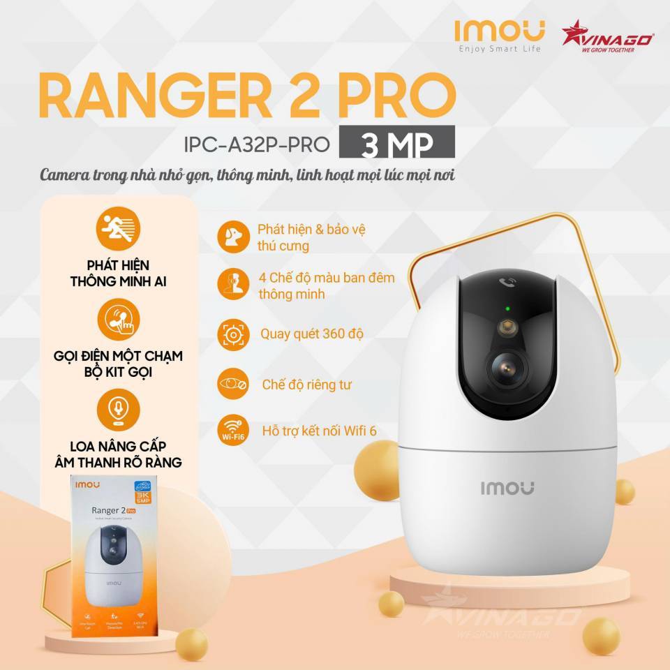 Camera IMOU Ranger 2 PRO (A32 & A52 PRO) - Độ phân giải 2K 3K, Quay quét 360, Tích hợp phím Gọi