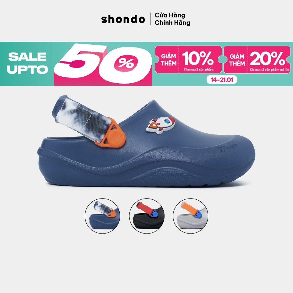 Giày Clog Little Suke Bé Trai Thoải Mái, Nhựa Đúc Shondo Nhiều Màu
