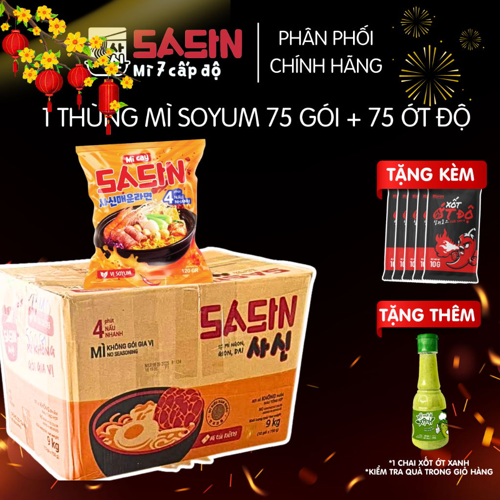 [Giá sỉ] 1 THÙNG 75 GÓI mì SOYUM + kèm 75 ỚT ĐỘ Sasin