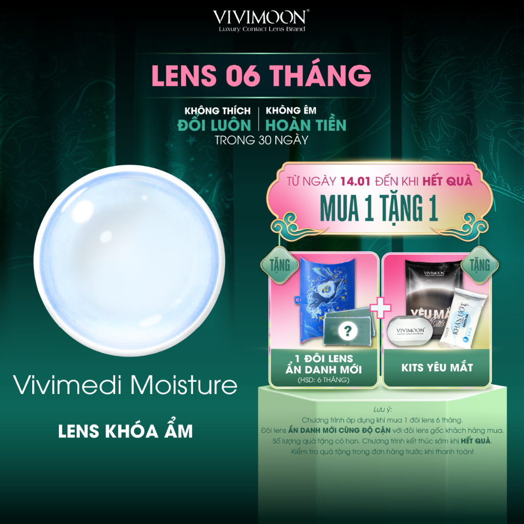 VIVIMOON lens cận trong suốt khóa ẩm, lens Vivimedi Moisture 3 - 6 tháng (Giá 01 đôi)