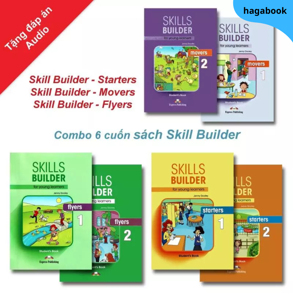Sách Skills Builder Starters, Flyers, Movers 1+2 (combo 2 cuốn) - Bản in laser tặng kèm audio