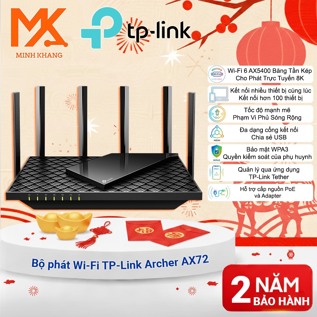 [TP-Link Chính Hãng] Router WiFi 6 TP-Link Archer AX72 – Băng Tần Kép AX5400 – Gigabit – Tốc Độ Cao,