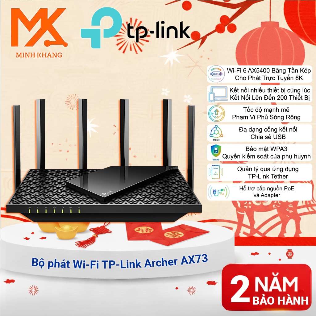 Router WiFi 6 TP-Link Archer AX73 AX5400 – Dual-Band, Gigabit, 6 Ăng-ten, Hỗ Trợ OneMesh, Tốc Độ 540