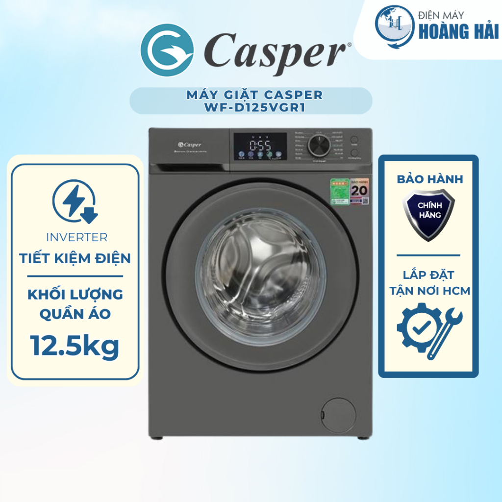WF-D125VGR1 | Máy giặt Casper Inverter 12.5 kg WF-D125VGR1 - Hàng chính hãng