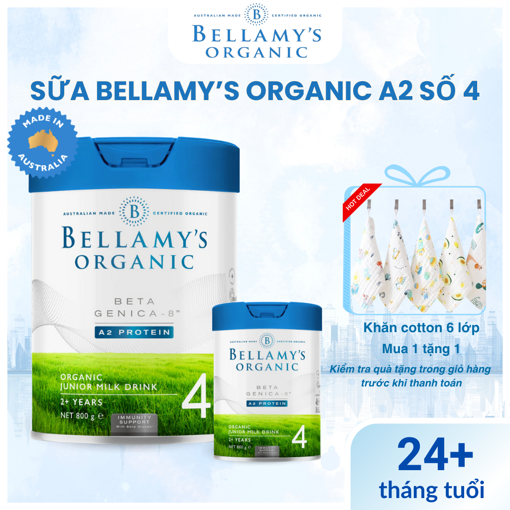 Sữa Bellamy Organic A2 Số 4 ,Từ 2 Tuổi – Phát triển trí não,Hỗ Trợ Tiêu Hóa 800g - BELLAMY'S ORGANIC
