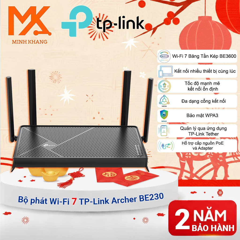 Archer BE230 Wi-Fi 7 BE3600 – Router Chuẩn Mesh Băng Tần Kép, Phủ Sóng Toàn Nhà, Truyền Dữ Liệu Nhan