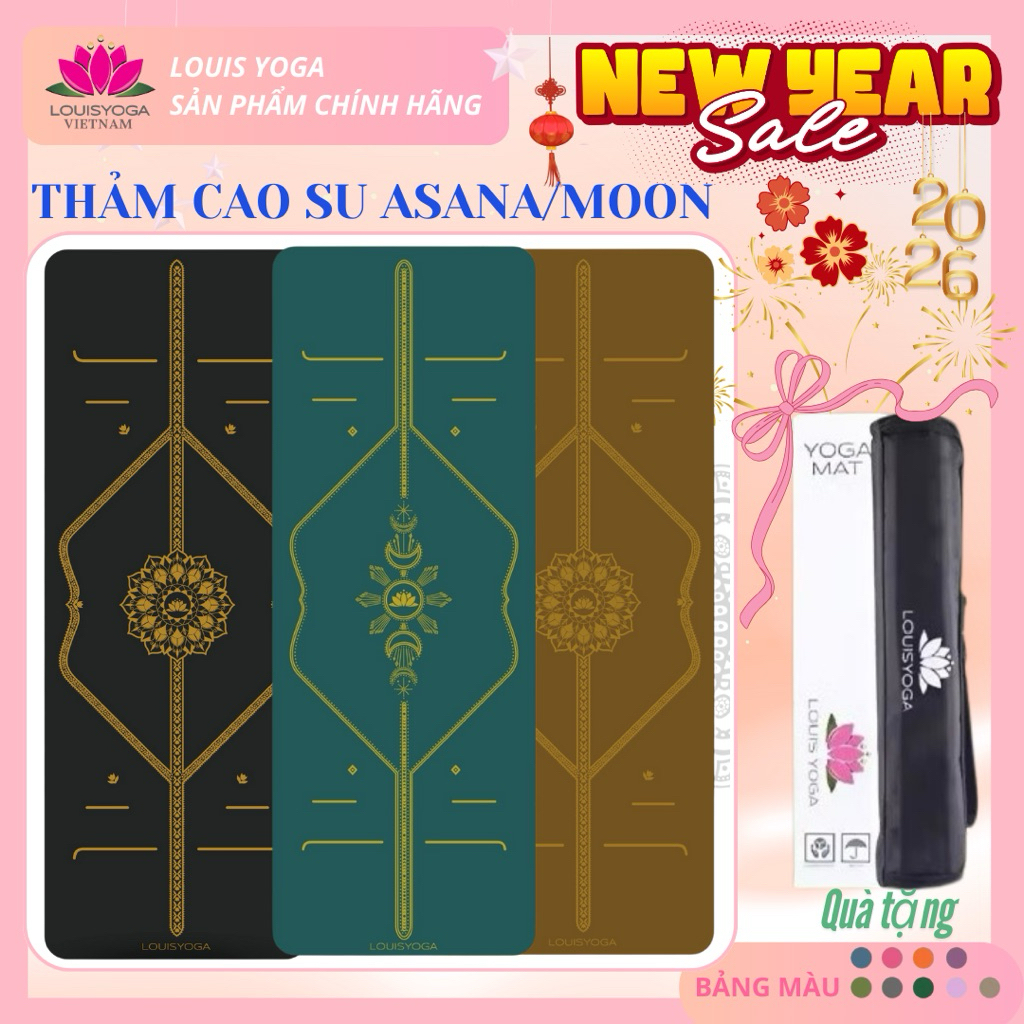 Thảm tập yoga cao su ASANA/MOON [KÈM TÚI+QUÀ TẶNG] chính hãng Louisyoga,chống trơn trượt,dày 4,5mm