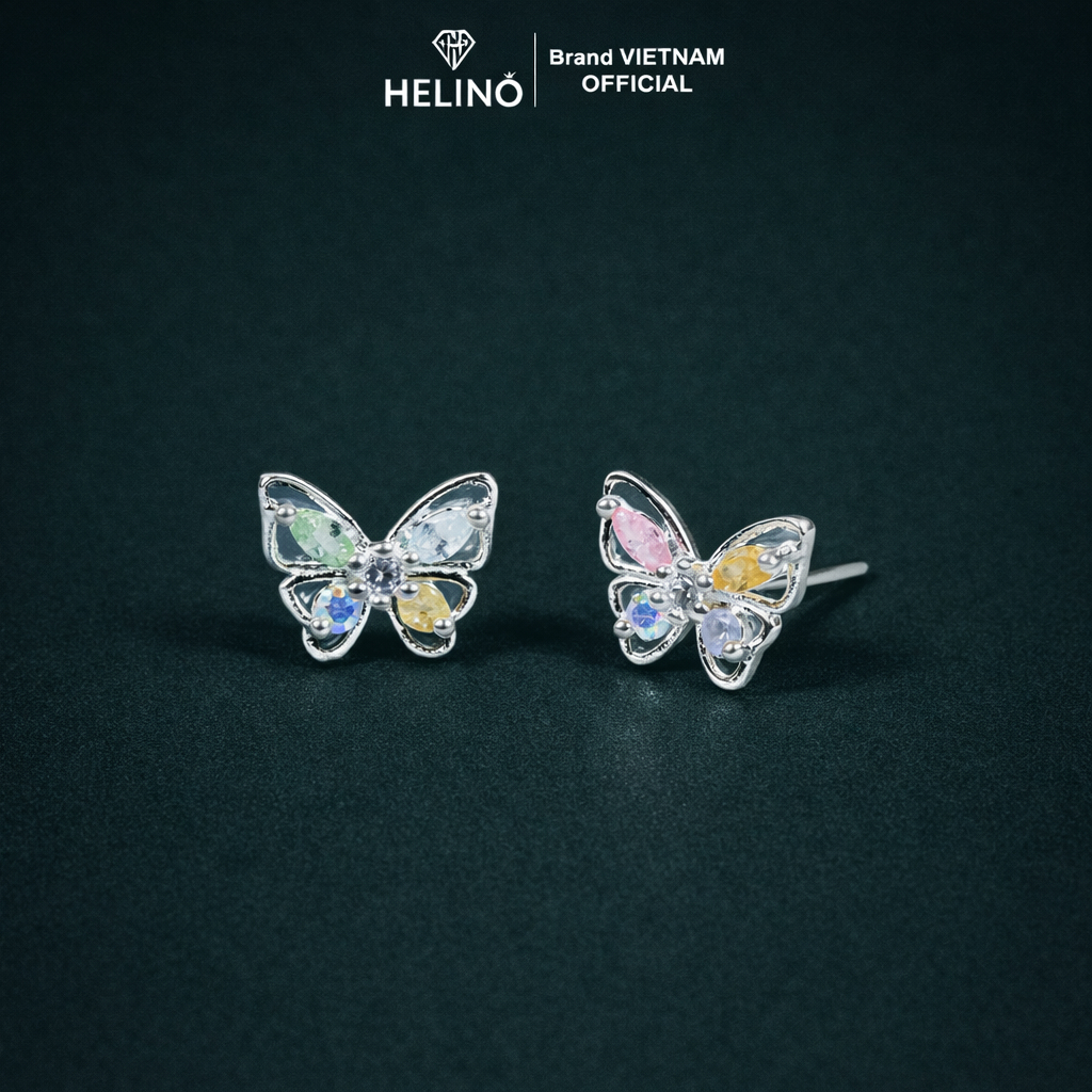 Khuyên tai bạc nữ HELINO cánh bướm đính đá ngũ sắc T18