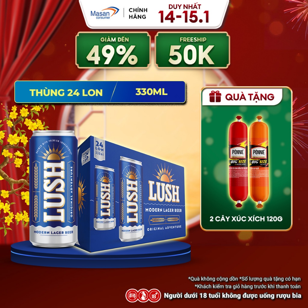 Bia LUSH cao cấp - Bia êm dễ uống - Thùngx24 Lon 330ML (Nồng độ cồn 4,5%)