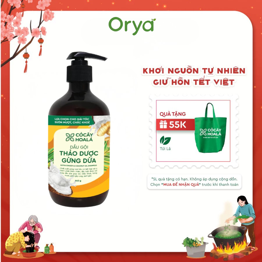 Dầu Gội Thảo Dược Gừng Dừa Cỏ Cây Hoa Lá 440g - Giảm Gàu Ngứa
