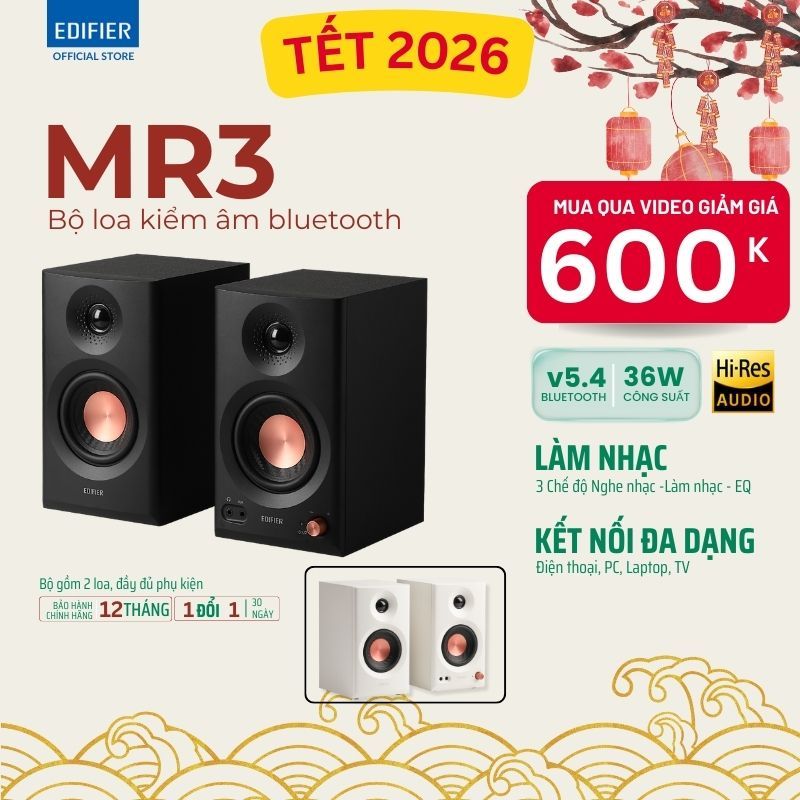 Loa kiểm âm bluetooth Edifier MR3, Kết nối máy tính, Làm nhạc chuẩn Studio | Bảo hành 12 tháng