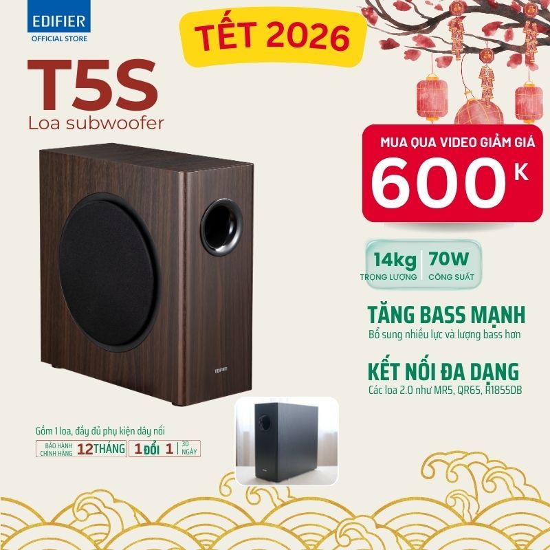 Loa Sub Điện Edifier T5s 70W, Siêu Trầm Bass 20, Chính Hãng - Bảo hành 12 tháng