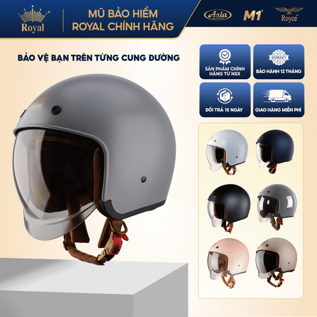 Mũ Bảo Hiểm 3/4 Royal M139 Kính Âm Chính Hãng - Size M L XL XXL Cho Nam Nữ Đi Xe Máy - Nón Trùm