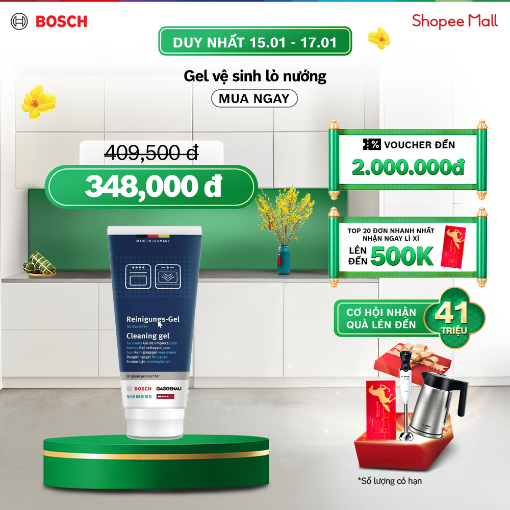 Gel vệ sinh lò nướng Bosch 200ml 00312324 - Làm sạch các vết bẩn cứng đầu và vết cháy khét
