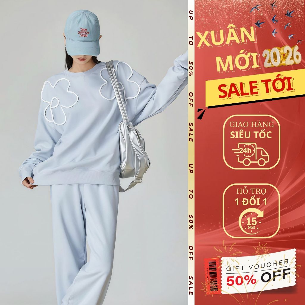 Set đồ bộ nữ xanh pastel Áo sweatshirt+Quần suông Emili Design phong cách thể thao, trẻ trung [B186]