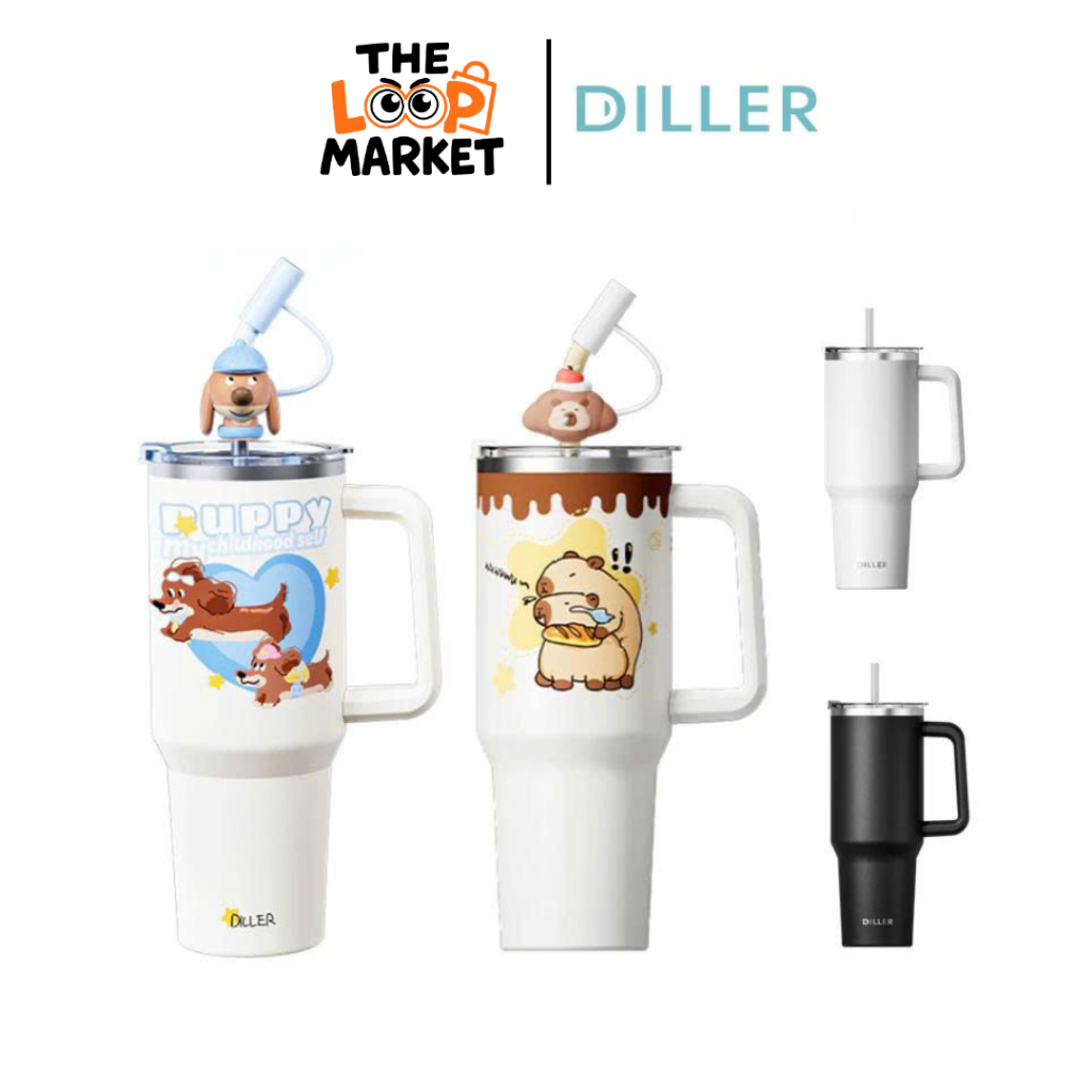 Bình nước nóng lạnh Diller Tumbler Bình nước cách nhiệt hai lớp Ống hút bằng thép không gỉ_D9332