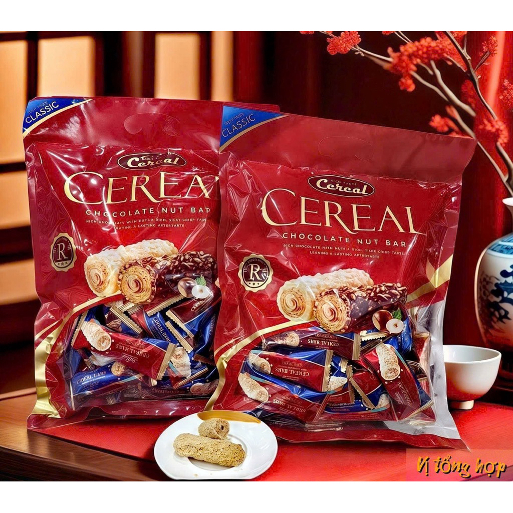 Bánh Cuộn Ngũ Cốc Cereal Yến Mạch Vị Socola mix hạt phỉ giòn thơm ngon Gói 300g