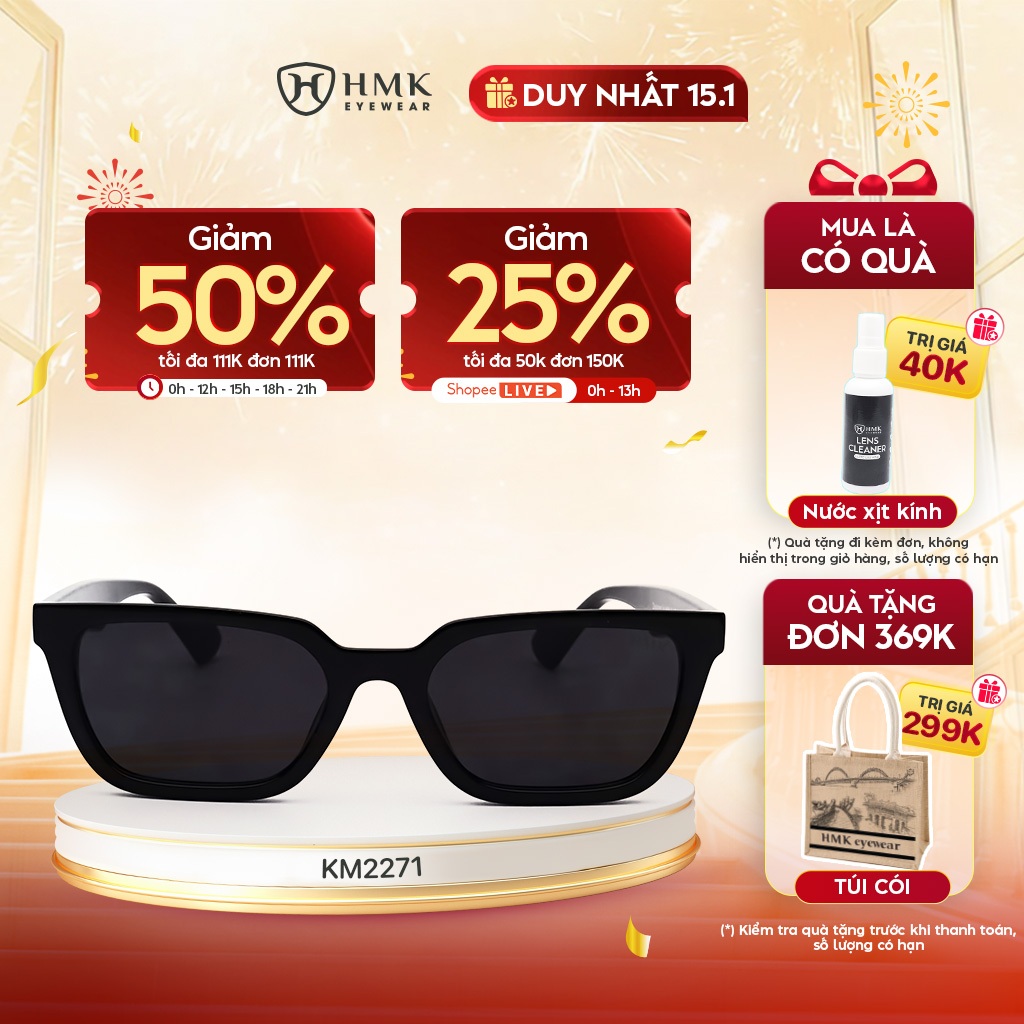 Kính Râm Phụ Kiện Đi Biển HMK Eyewear Dáng Mắt Vuông Unisex Chống Tia UV Bảo Vệ Mắt - KM2271