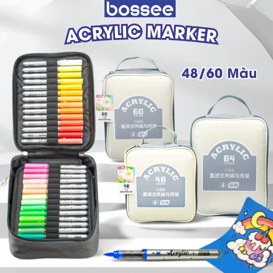 Set 48/60 Màu Acrylic Marker Đầu Brush, Bộ Bút Marker Acrylic Đa Dạng Màu Sắc - Màu Marker Sử Dụng T