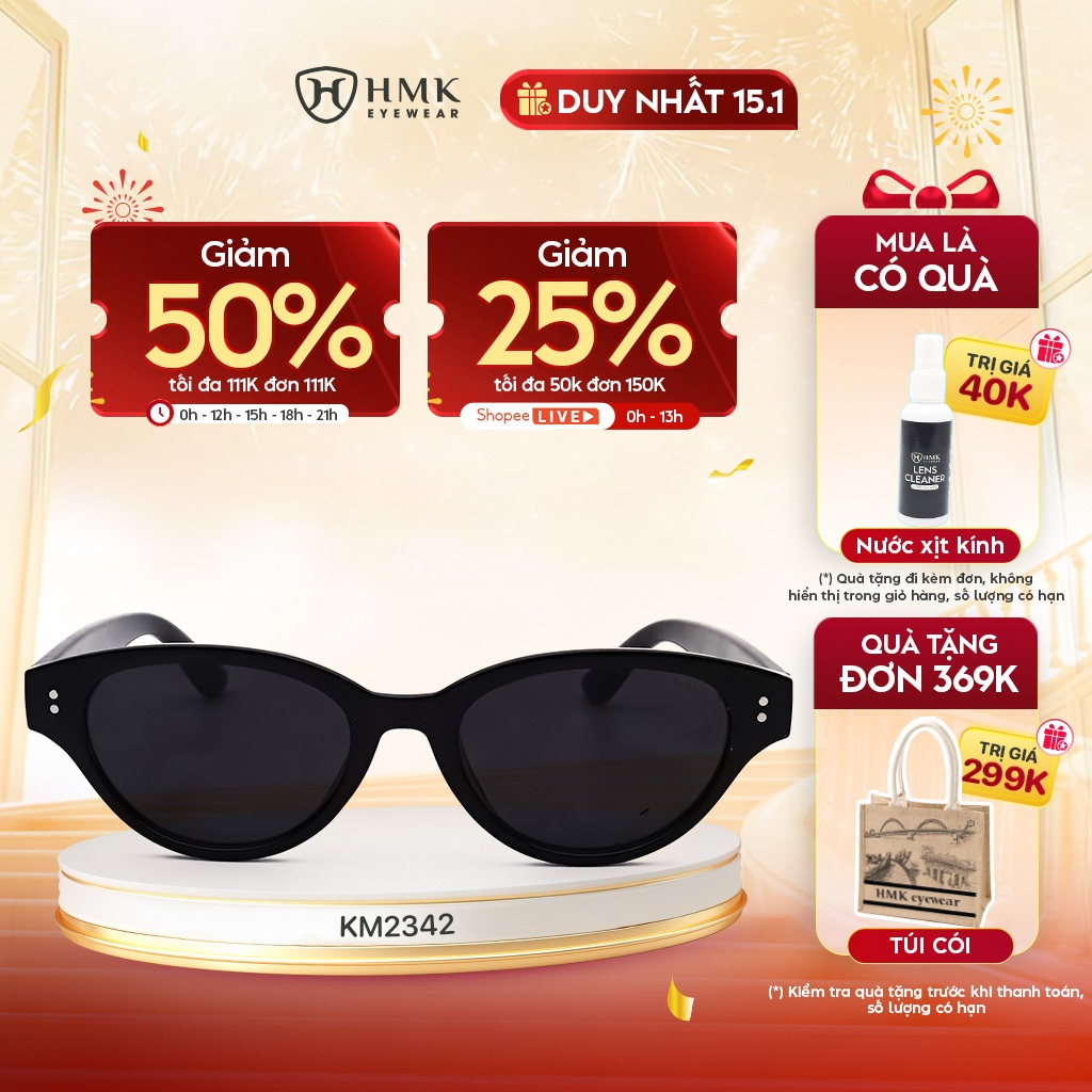 Kính Râm Mắt Mèo HMK Eyewear Phụ Kiện Đi Biển Thời Trang Nam Nữ Chống Tia UV Bảo Vệ Mắt - KM2342