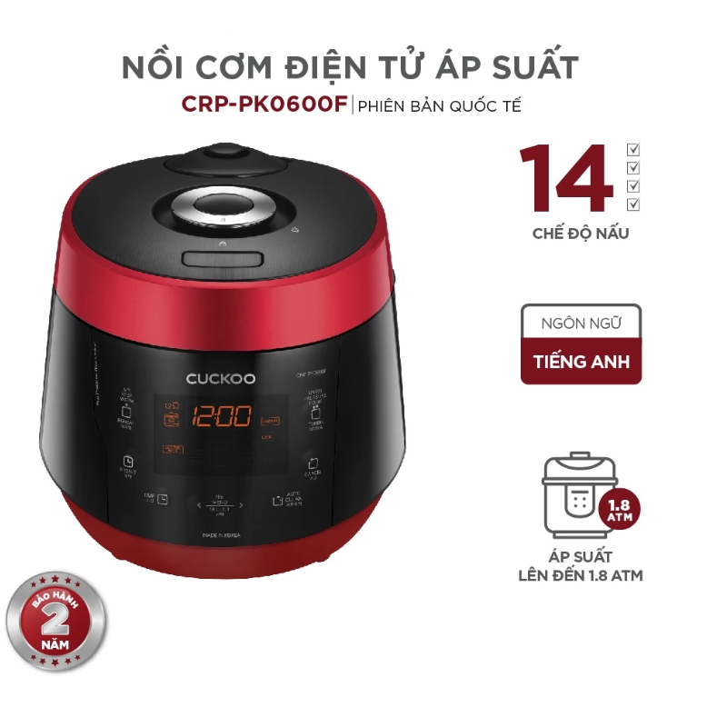 [CHÍNH HÃNG] Nồi cơm Áp suất Điện tử 1.08L Cuckoo CRP-PK0600F/BKRDVN - Sản xuất Hàn Quốc