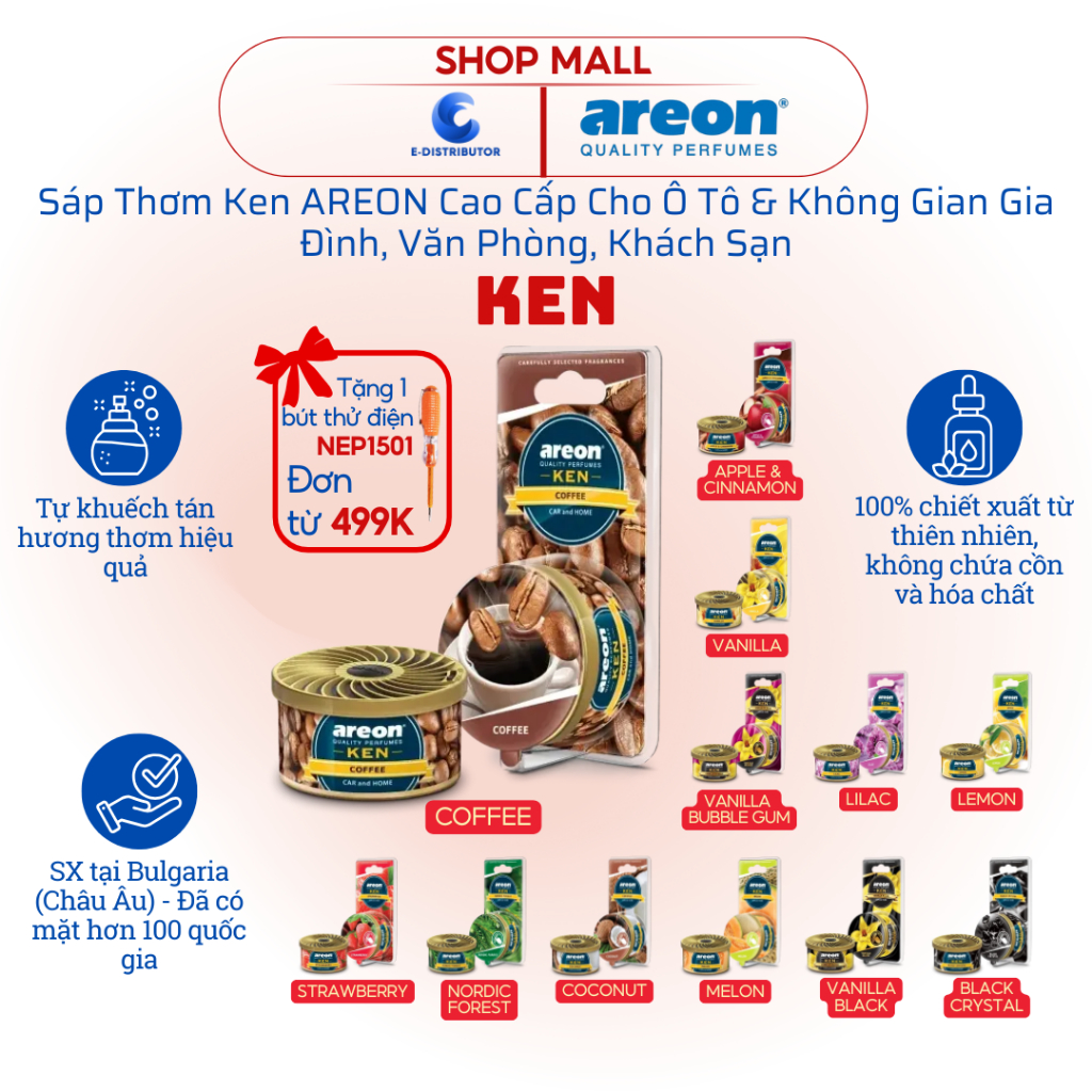 [HỎA TỐC] Sáp thơm ô tô cao cấp Areon Ken Blister - Nhiều hương thơm - Trọng lượng 35gr