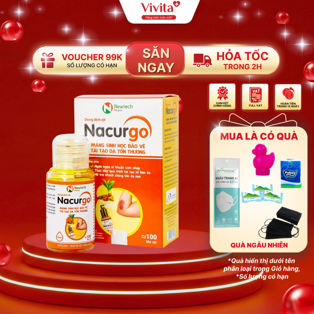 [CHÍNH HÃNG]Dung Dịch Xịt Tạo Màng Sinh Học Nacurgo Newtech Bảo Vệ Da Tổn Thương chai 12ml