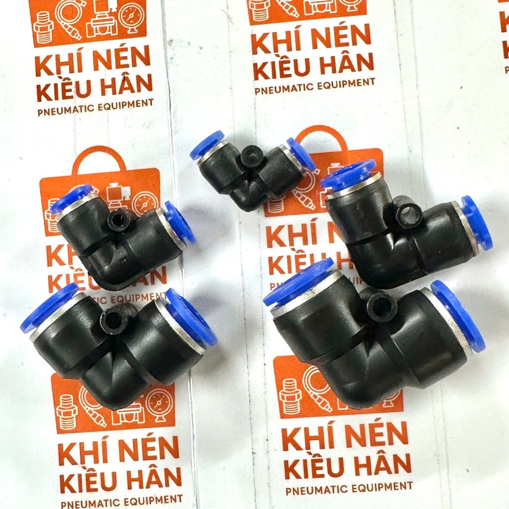 GIÁ XƯỞNG cút góc khí nén phun sương PV, đầu nối nhanh góc khí nén gắn ống khí PU ẢNH THẬT