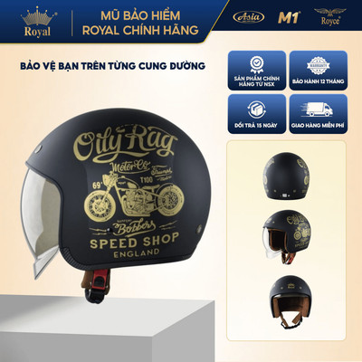 Mũ bảo hiểm 3/4 Royal M139 kính âm V5 nón đen tem đồng chính hãng