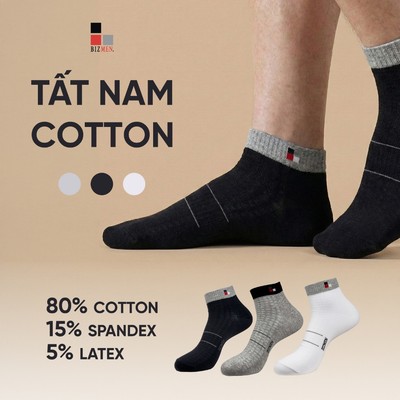 Combo 3 đôi tất cổ trung Bizmen cotton thấm hút mồ hôi tốt co giãn êm ái kháng khuẩn BSC008EDP03