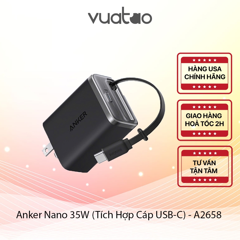 [HOẢ TỐC] Củ Sạc Anker Nano 35W (Tích Hợp Cáp USB-C Rút Gọn) - A2658