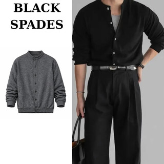 Áo Len Nam Có Cúc Chất Vải Len Tăm Black Spades Cao Cấp 2 Màu Đen Xám Phong Cách Basic