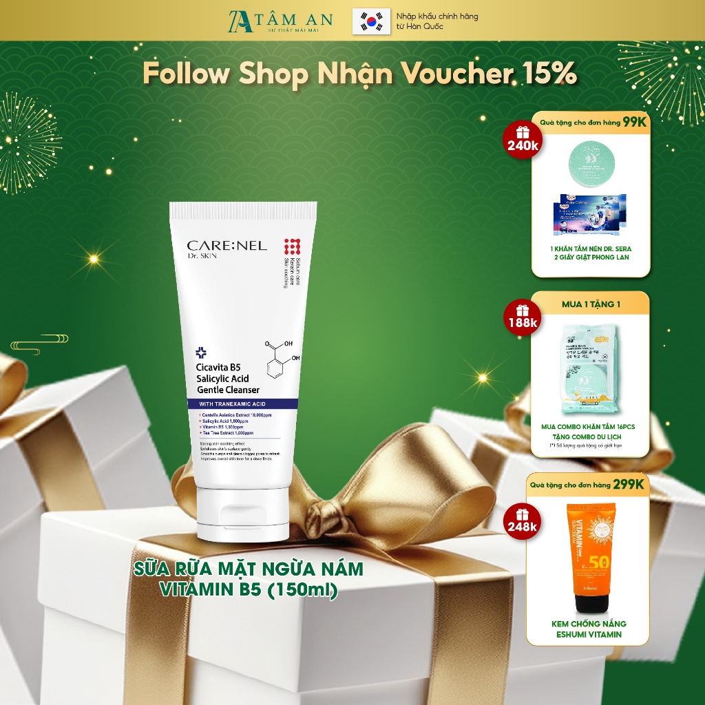 Sữa rửa mặt tẩy tế bào chết dưỡng ẩm centella b5 srm CARE:NEL CICAVITA B5 GENTLE CLEANSER 150ml