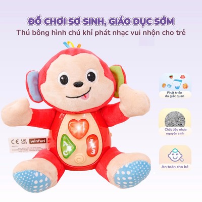 Đồ chơi sơ sinh, giáo dục sớm, thú bông hình chú khỉ phát nhạc vui nhộn cho trẻ từ 0 đến 36 tháng