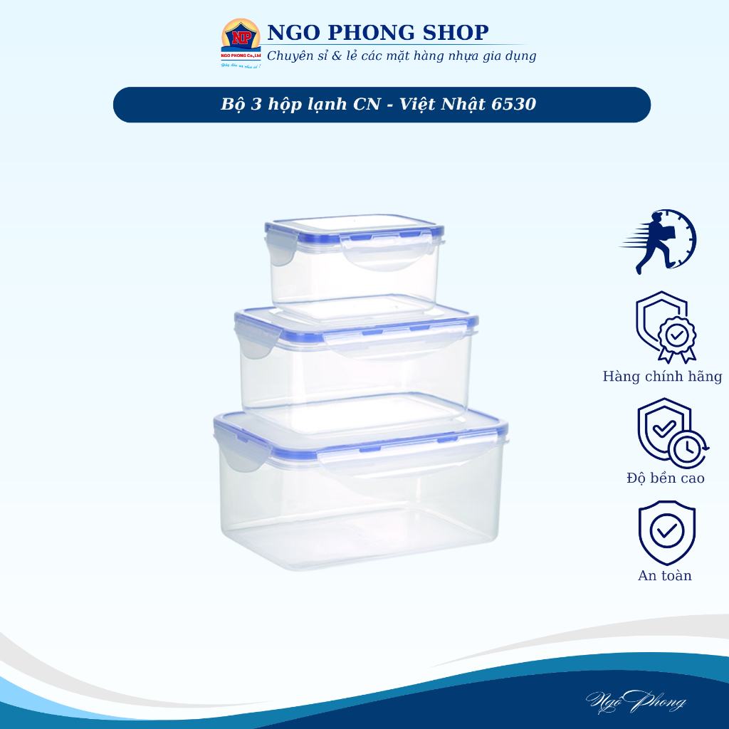 Bộ 3 hộp lạnh chữ nhật Việt Nhật 6530 – Hộp thực phẩm đa năng, an toàn không BPA.