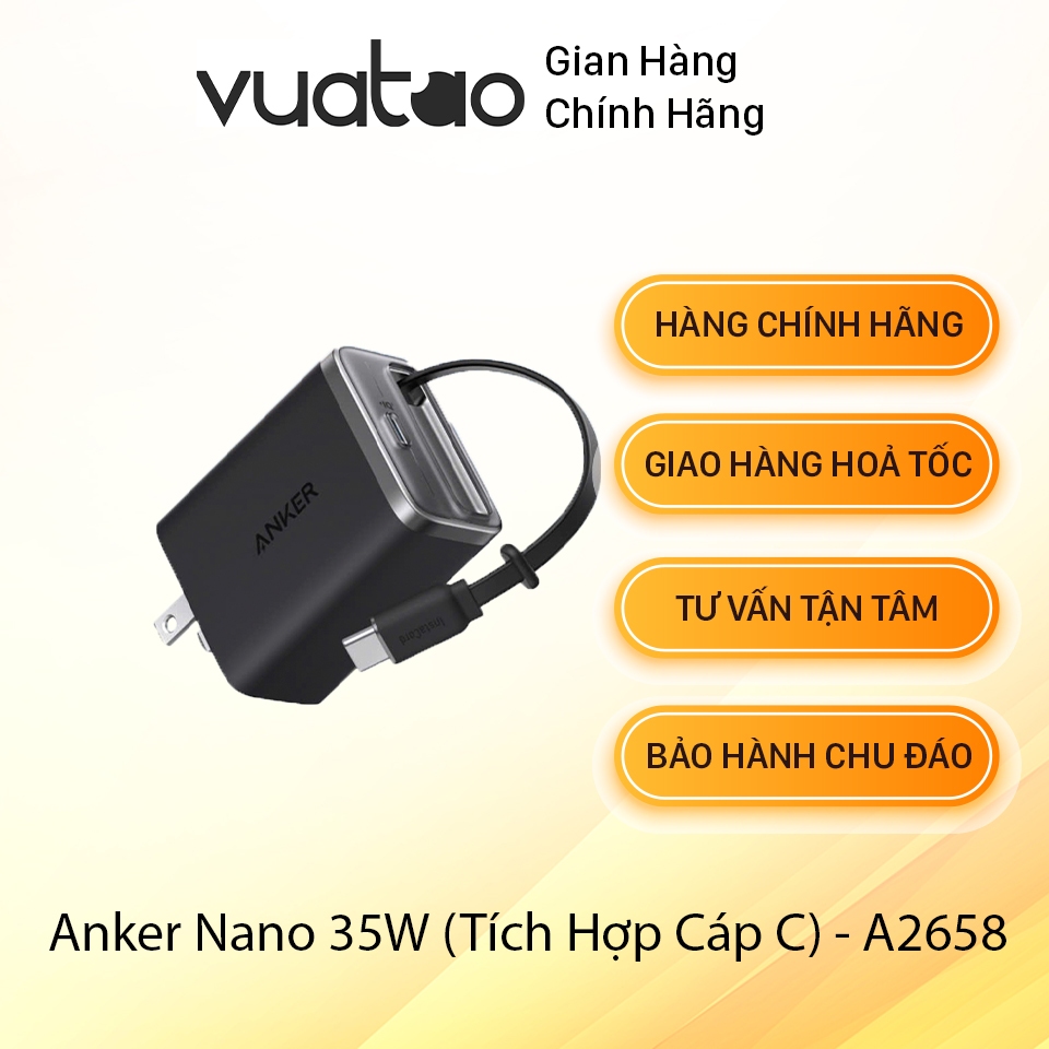 [HÀNG USA] Củ Sạc Anker Nano 35W (Tích Hợp Cáp USB-C Rút Gọn) - A2658