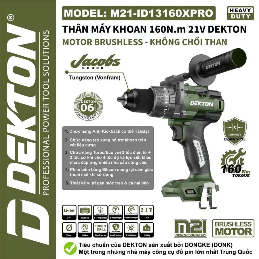 Máy khoan sử dụng pin DEKTON M21-ID13160PRO ,M21-ID13160XPRO (Màu Olive)