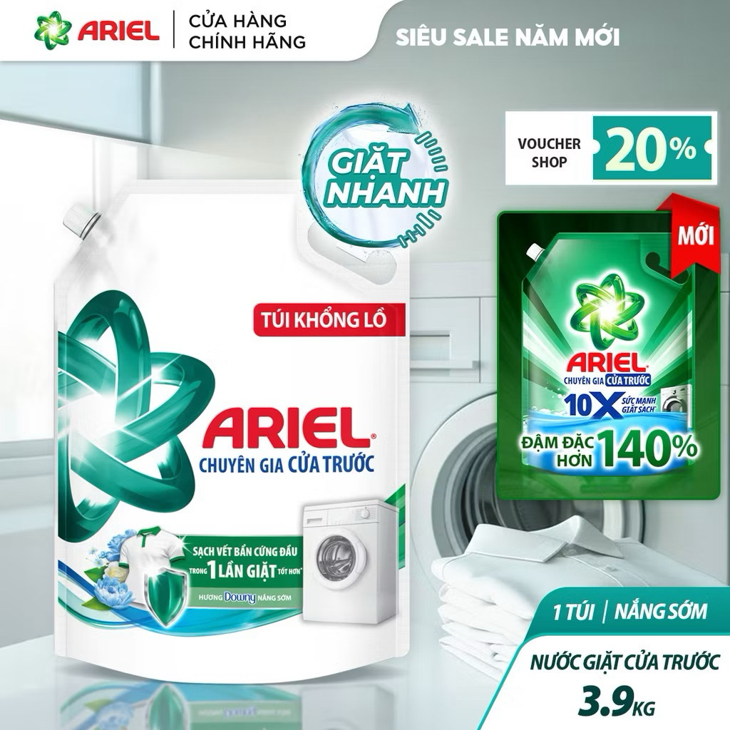 Mall [ARIEL] Nước Giặt Cửa Trước ARIEL Hương Downy Nắng Sớm túi 3.9KG
