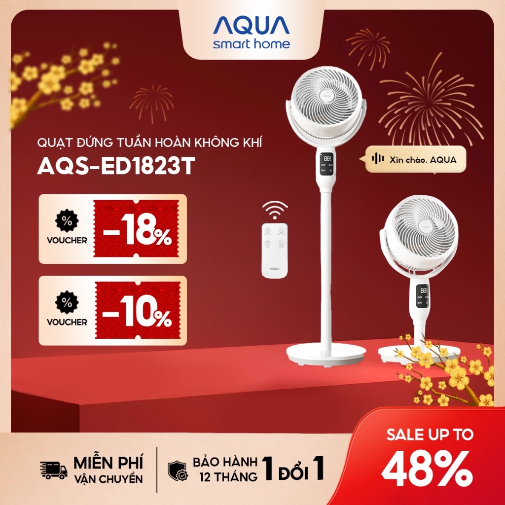 Quạt đứng Aqua ED1823T, quạt AI điều khiển giọng nói, có khay tinh dầu, đối lưu không khí