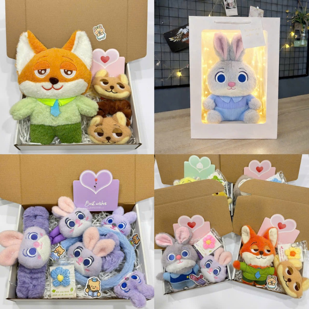 [Hoả Tốc] Hộp Quà Tặng Gấu Bông Zootopia Cáo Nick Thỏ July Đáng Yêu, Set Quà Tặng 14/2, Lễ Tình Nhân