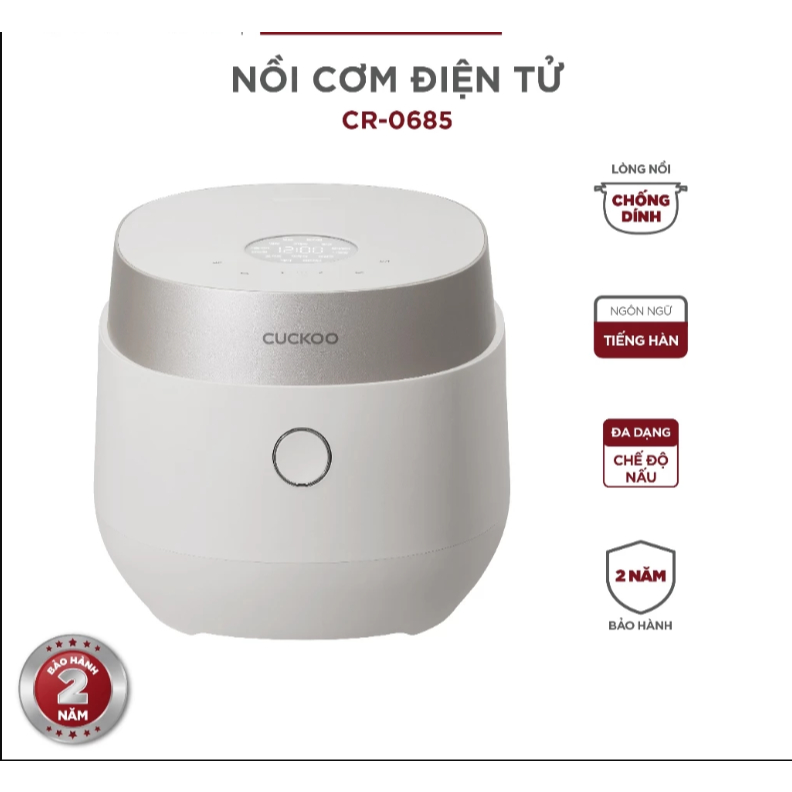 [CHÍNH HÃNG] Nồi cơm điện Cuckoo 1.08L CR-0685GW - Lòng nồi chống dính