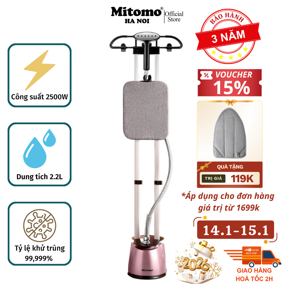 Bàn ủi hơi nước đứng cao cấp Mitomo GC-899 Max, công suất 2500W, BH 3 năm .
