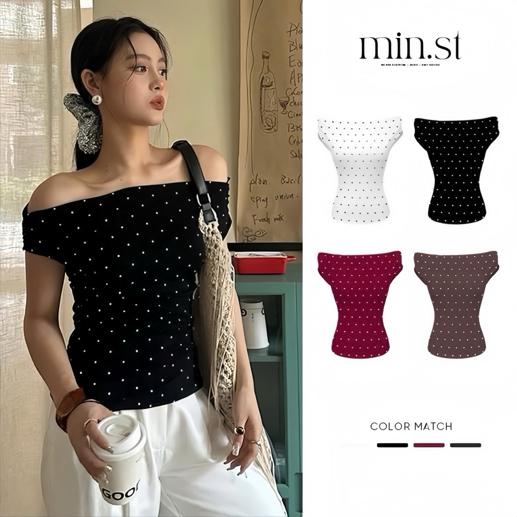 𝐍𝐚𝐨𝐦𝐢 𝐭𝐨𝐩 - Áo trễ vai mặc nhiều kiểu hoạ tiết chấm bi hot trend