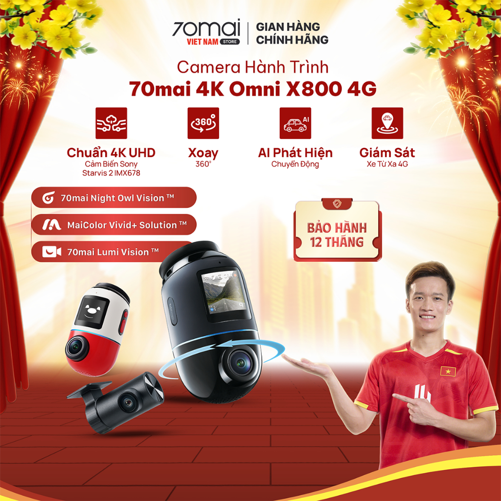 Camera Hành Trình 70mai 4K Omni X800 Công Nghệ AI 2.0 Wifi6 5GHz Giám Sát Từ Xa Thẻ Nhớ 70mai 128GB