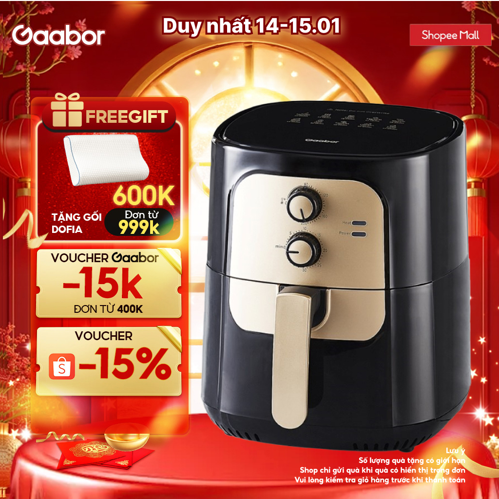 Nồi chiên không dầu 6.5L Gaabor AF65M-BK01A khoang chiên lớn cho 3-5 người, công nghệ đối lưu nhiệt