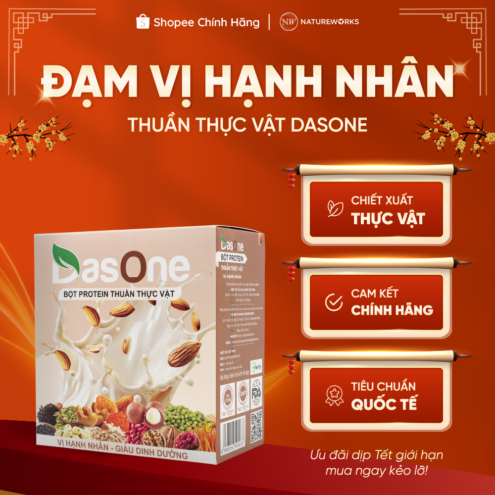 DasOne Bột Đạm Protein Thuần Thực Vật DasOne NatureWorks Vị Hạnh Nhân, 1 Hộp 20 gói