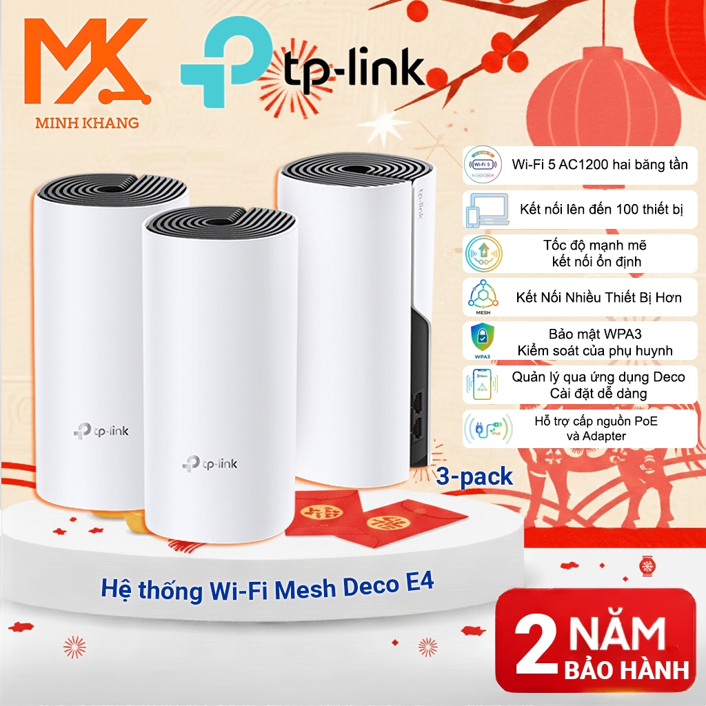 [TP-Link Chính Hãng] Hệ Thống Wi-Fi Mesh TP-Link Deco E4 AC1200 – Phủ Sóng Toàn Nhà, Kết Nối Ổn Định
