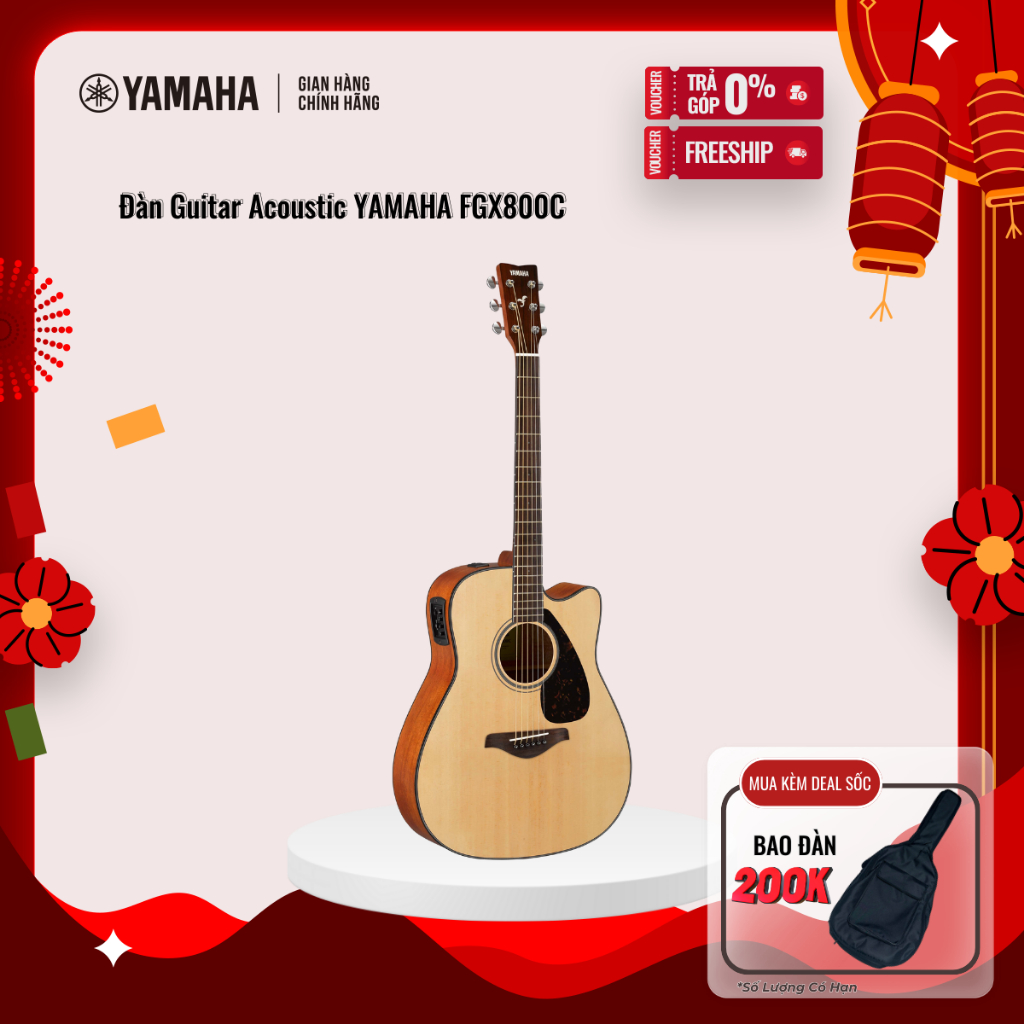 Đàn Guitar Acoustic YAMAHA FGX800C - Mặt đàn gỗ vân sam nguyên tấm, bảo hành chính hãng 12 tháng