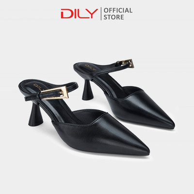 Guốc sục DILY mũi nhọn tôn chân, quai phối khóa sang trọng cao 6.5cm DL0616