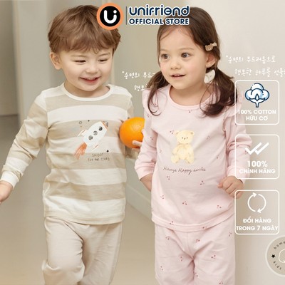 Bộ tay dài cotton dáng rộng mặc nhà mùa hè thu cho bé gái và bé trai Unifriend Hàn Quốc U2023-40, Size 1-10
